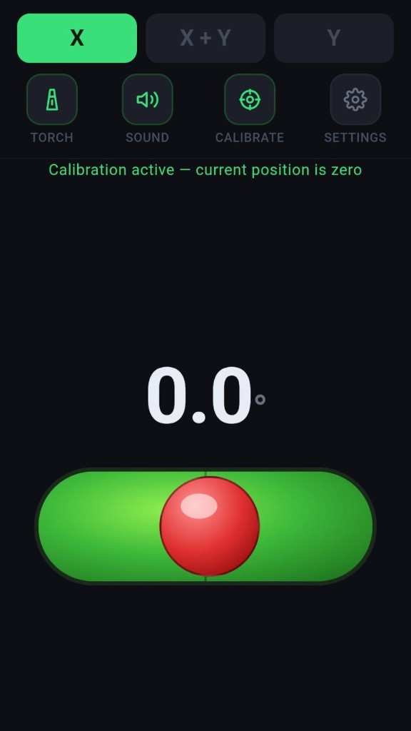 BiPi screenshot 2 — Y axis level at 0.0°