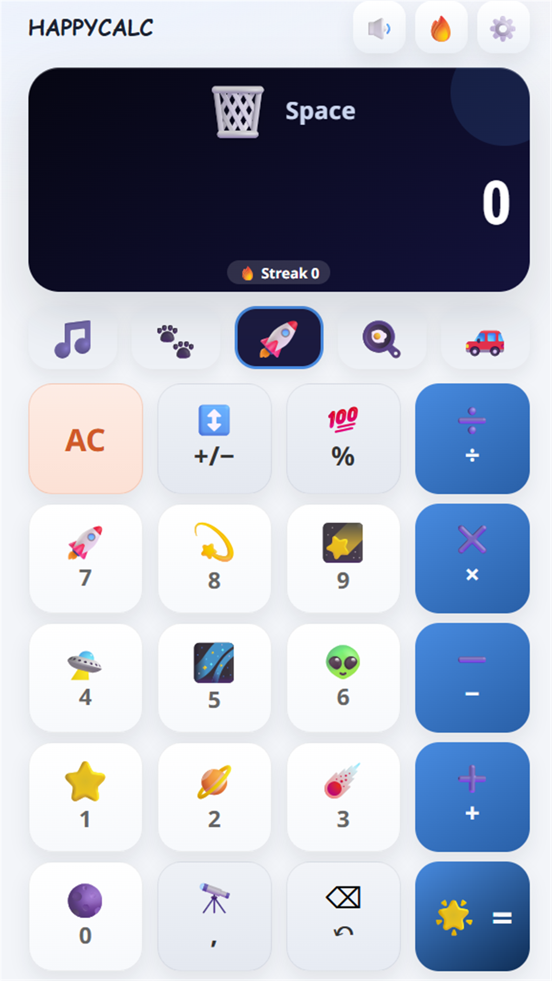 HappyCalc space theme screenshot
