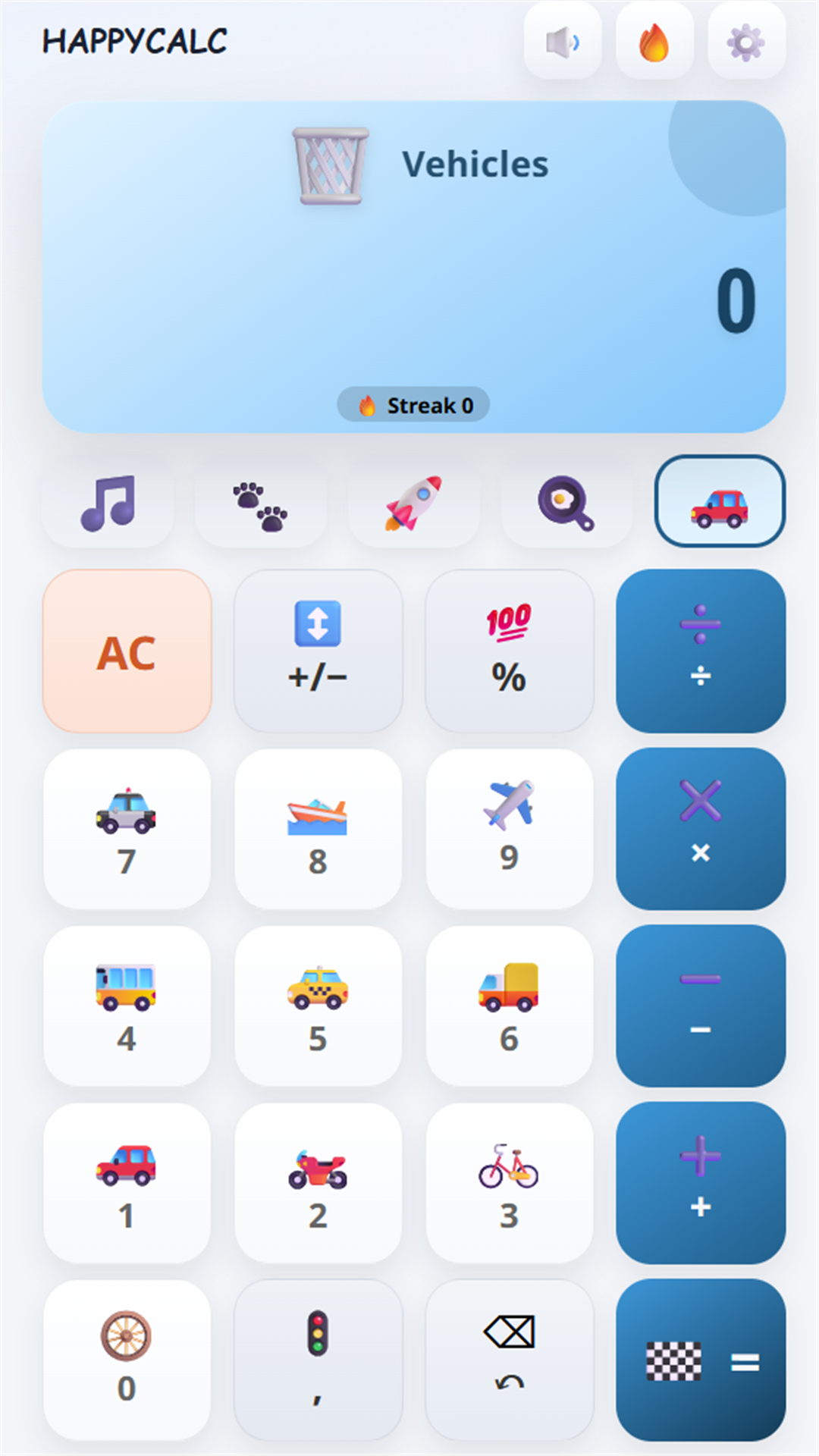 HappyCalc vehicles theme screenshot