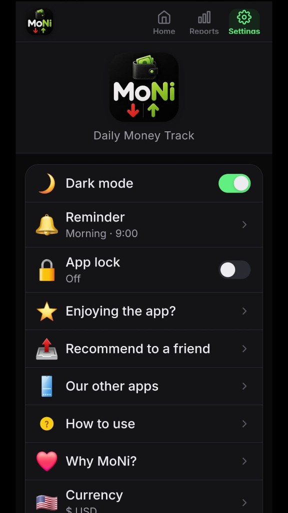 Moni screenshot 5 — Reports