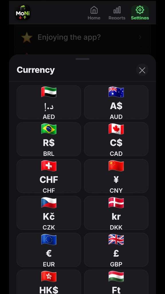 Moni screenshot 8 — Currency list
